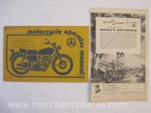 1979 Pennsylvania Motorcycle Operator Manual and 1948 Harley-Davidson Advertisement, 4 oz