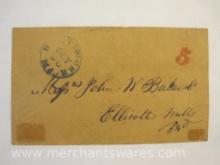 Stampless Cover Blue Stamp Baltimore MD to Ellicots Mills MD Oct 5, Red 5-Cents