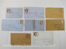 Eight 1850's Stamped Envelopes with US Scott #10 1851 3c Washington Stamps