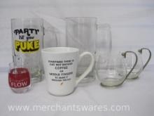 Two Large Glass Mugs with Middle Finger Coffee Cup and Glass Tea Cups and The River 97.3 Souvenir