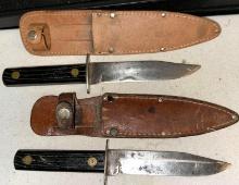 Vintage Fixed Blade Knifes with Sheaths - 5" Blades 8 1/2" total length