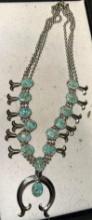 32" Genuine Inlay Turquoise Squash Blossom Necklace (Stainless Steel)