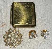Vintage Mellow Glow Mirror Compact-Brooch and Earring Lot