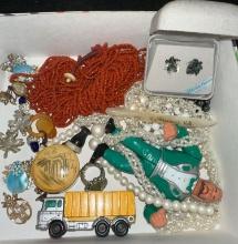 Lot of Vintage Jewelry, VTG Scrimshaw Bottle and more