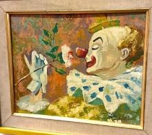 Vintage Framed Clown Painting 12" x 10"