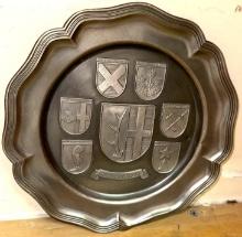 Vintage Frieling Zinn German Art Pewter Plate- Coat of Arms