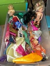 Bin of Dolls and Barbie Clothing and Accessories