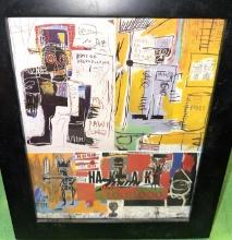 Artist Jean Michel Basquiat Art Post Card Collage in Frame