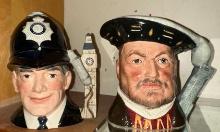 2 VTG Royal Doulton Toby Jugs Character Mugs - London Bobby and Henry VIII from England