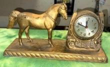 Vintage Metal Horse Clock "Clock Movement by Sessions" Needs some TLC