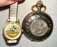 1776-1976 Bicentennial Quarter Pocket Watch and VTG Seiko Disney Mickey Mouse Watch