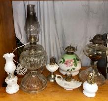 Lot of Oil Lamps- 1 is Converted to Electric, 1 is an Antique Hand painted