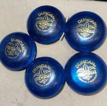 5 Vintage Duncan Imperial Yoyo's -Clear Blue