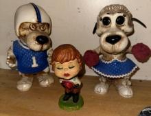 1977 Football and Cheerleader figurine and VTG Kiss Me Cowgirl bobble Head from Japan
