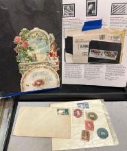 1982 US Postage stamps- (All mint), 1900's Fold out Valentines card & 5 turn of 19th cent. Stamps