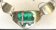 HUGE Vintage Native American Necklace with Large Green Gemstone-