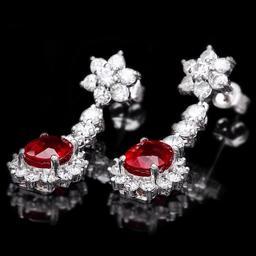 14k Gold 4.00ct Ruby 2.50ct Diamond Earrings