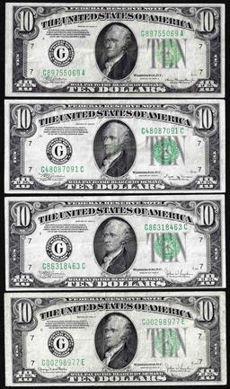 Lot of (4) 1934A/B/C/D $10 Federal Reserve Notes