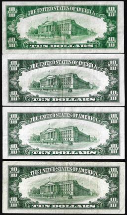 Lot of (4) 1934A/B/C/D $10 Federal Reserve Notes