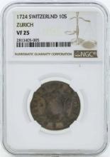 1724 Switzerland 10 Schweiz Coin NGC VF25