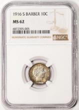 1916-S Barber Dime Coin NGC MS62 Amazing Toning