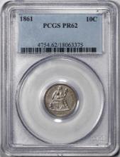 1861 Proof Seated Liberty Dime Coin PCGS PR62