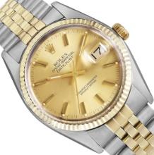 Rolex Mens Two Tone Champagne Index Datejust Wristwatch With Rolex Box