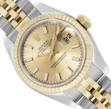 Rolex Ladies Two Tone Champagne Index Datejust Wristwatch With Rolex Box