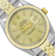 Rolex Mens Two Tone Champagne Index Datejust Wristwatch With Rolex Box