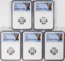 Lot of (5) 2021-Mo Mexico 1/20 oz Silver Libertad Coins NGC MS70