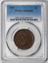 1853 Braided Hair Cent Coin PCGS MS62BN