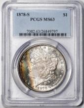 1878-S $1 Morgan Silver Dollar Coin PCGS MS63 Amazing Toning