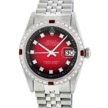 Rolex Mens Stainless Steel Red Vignette Ruby and Diamond Datejust Wristwatch
