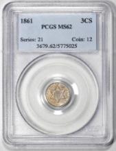 1861 Three Cent Silver Coin PCGS MS62