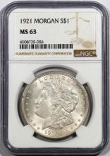 1921 $1 Morgan Silver Dollar Coin NGC MS63