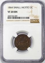 1864 Small Motto Two Cent Piece Coin NGC VF20BN