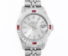 Rolex Ladies Stainless Steel Ruby and Diamond Datejust Wristwatch