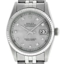 Rolex Mens Stainless Steel Slate Grey Diamond Datejust Wristwatch