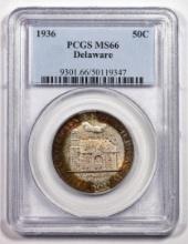 1936 Delaware Tercentenary Commemorative Half Dollar Coin PCGS MS66 Amazing Toning