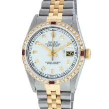 Rolex Mens Two Tone Ruby and Diamond Datejust Wristwatch