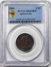 1804 Spiked Chin Draped Bust Half Cent Coin PCGS MS62BN