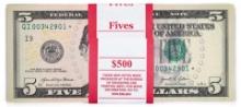 Pack of (100) Consecutive 2021 $5 Federal Reserve Star Notes
