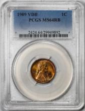 1909 VDB Lincoln Wheat Cent Coin PCGS MS64RB Amazing Reverse Color