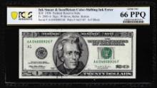1996 $20 Federal Reserve Note Ink Smear & Insufficient Color Error PCGS Gem Unc 66PPQ