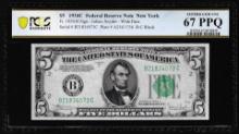 1934C $5 Federal Reserve Note New York Fr.1959-B PCGS Superb Gem Uncirculated 67PPQ