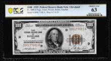 1929 $100 Federal Reserve Bank Note Cleveland Fr.1890-D PCGS Choice Uncirculated 63