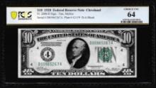 1928 $10 Federal Reserve Note Cleveland Fr.2000-D PCGS Choice Uncirculated 64