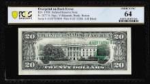 1990 $20 Federal Reserve Note Boston Overprint on Back Error PCGS Choice Unc 64