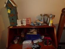 Secretary's Desk-3 Drawer-With Contents-Scrapbook Supplies, Bird House, Cer