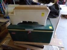 (2) Ice Chests (1) Vintage Coleman (1) Console-Type (Shop)